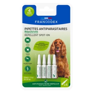 Francodex - Antiparasitaire Répulsif pour Chien de 10kg à 20kg 4 Pipettes Insectifuges