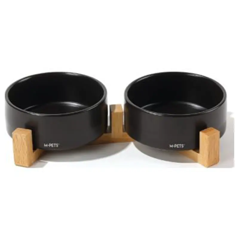 M-PETS - OPERA Ceramic Bowls With Bamboo Stand Black 2 × 850 ml