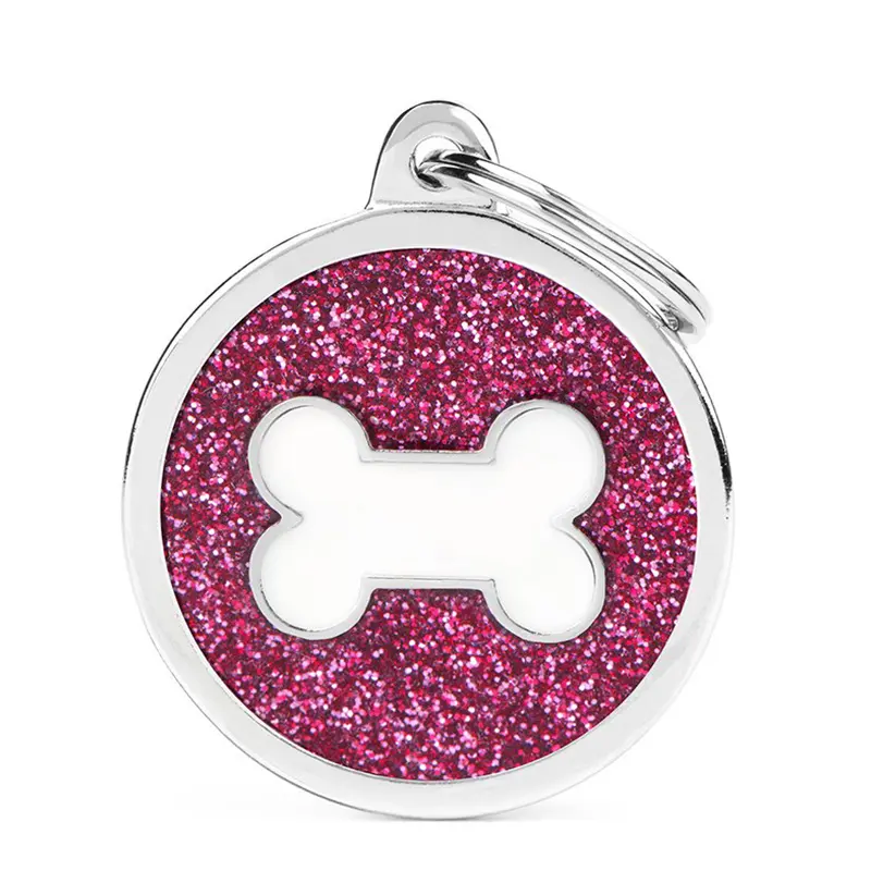 MyFamily - Médaillon à Graver Shine Grand Cercle Rose Paillettes Os Blanc