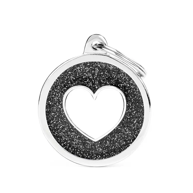 MyFamily - Médaillon à Graver Shine Grand Cercle Noir Paillettes Cœur Blanc