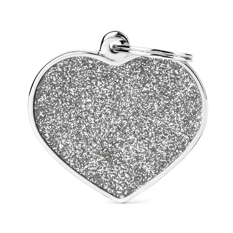 MyFamily - Médaillon à Graver Shine Grand Cœur Gris Paillettes