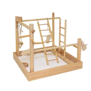 DUVO - Aire de Jeu Oiseaux Bois 3 en 1 Avec Échelle Balançoire & Porte Friandises 38 × 38 × 40,5 cm