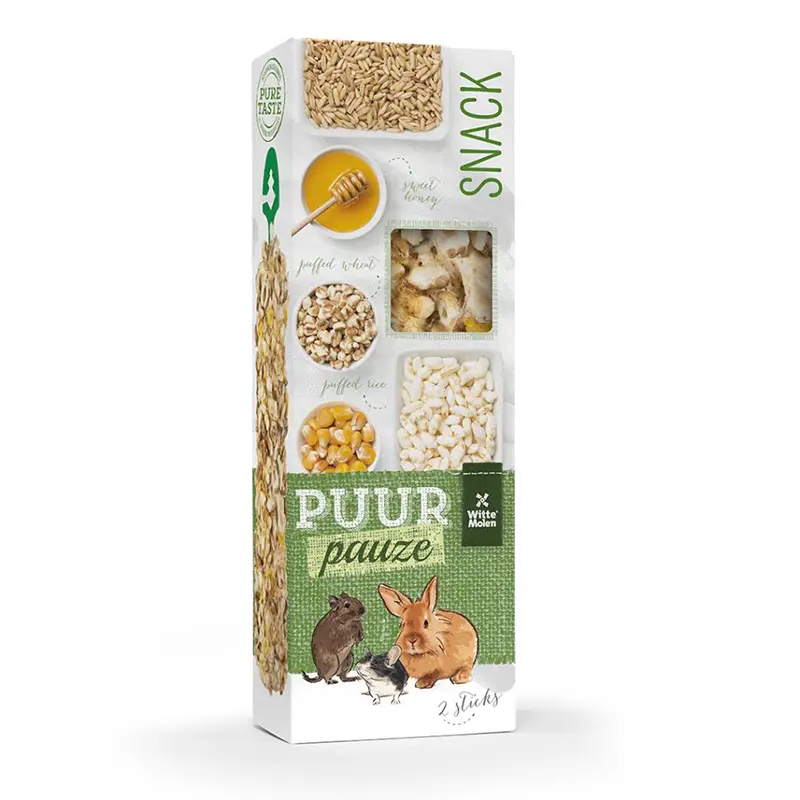 WITTE MOLEN - Friandise à Ronger pour Lapin & Rongeur Puur Pauze Sticks Puffed Cereals 110 G