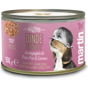 MARTIN Mijoté de dinde pâtée complète riche en protéines pour chiot-150gr
