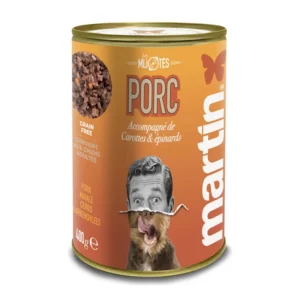 MARTIN Mijoté de porc pâtée complète riche en protéines pour chien-400gr