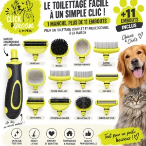 Kit de toilettage Click & Groom M-PETS – Manche + 11 embouts interchangeables